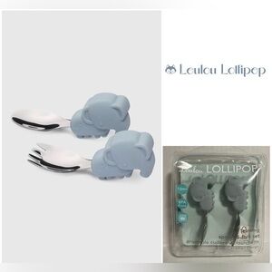 🆕LOULOU LOLLIPOP - NWT - INFANT ELEPHANT LEARNING UTENSILS SPOON & FORK SET